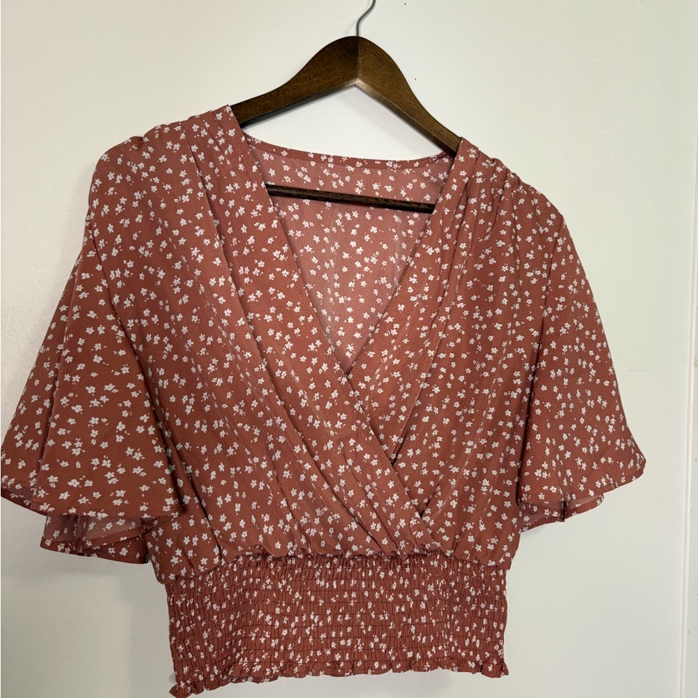 SHEIN Mauve Floral Wrap Blouse